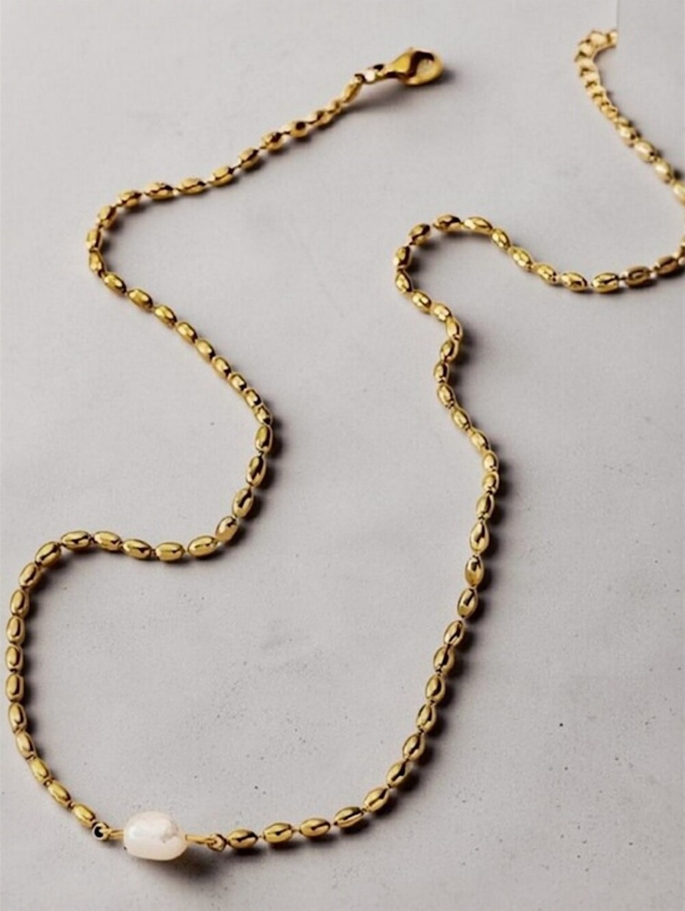 18k gp bean necklace with real freshwater pearl; 15.75" w/a 1.97" extender; nwot